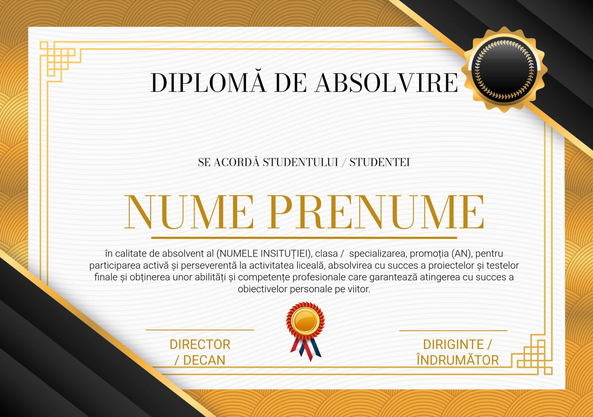 Diplomă de absolvire personalizată – Model A1