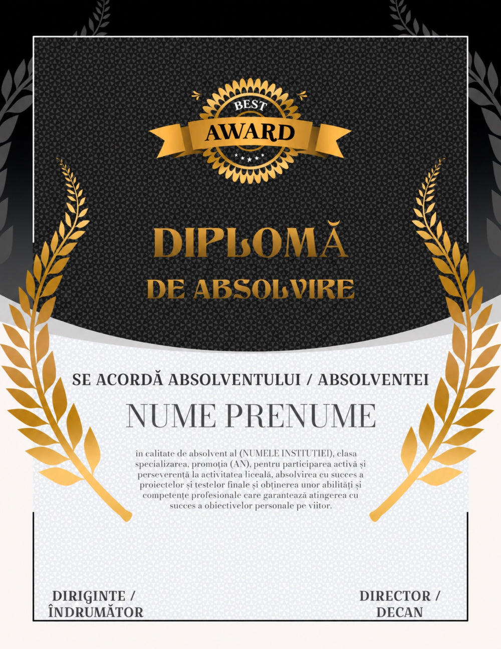 Diplomă de absolvire personalizată – Model A12