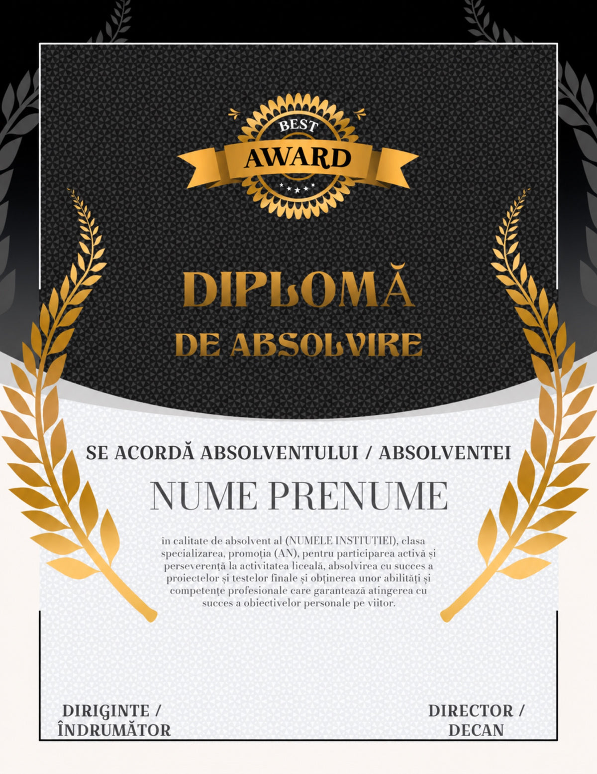 Diplomă de absolvire personalizată – Model A12