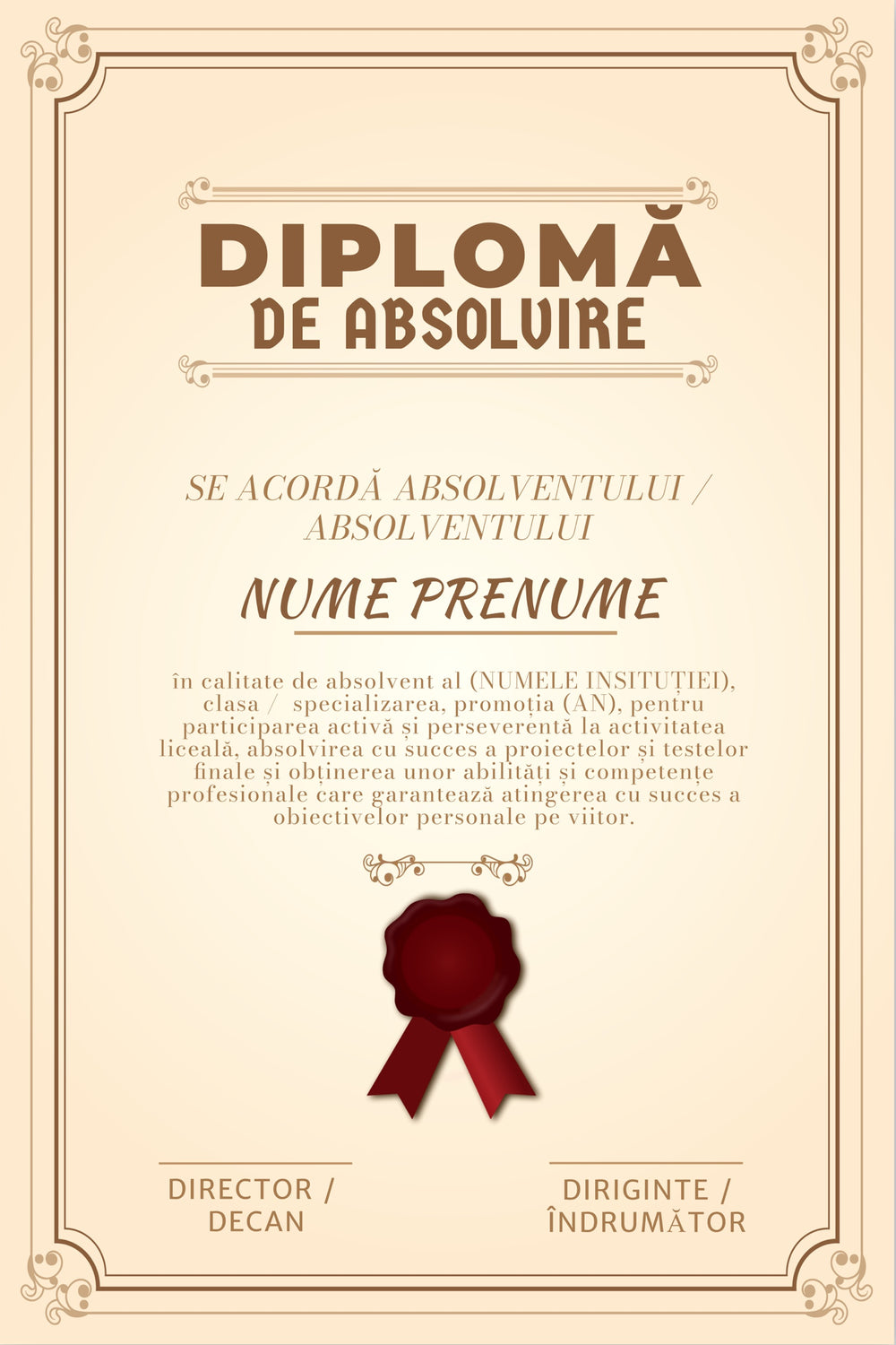 Diplomă de absolvire personalizată – Model A14