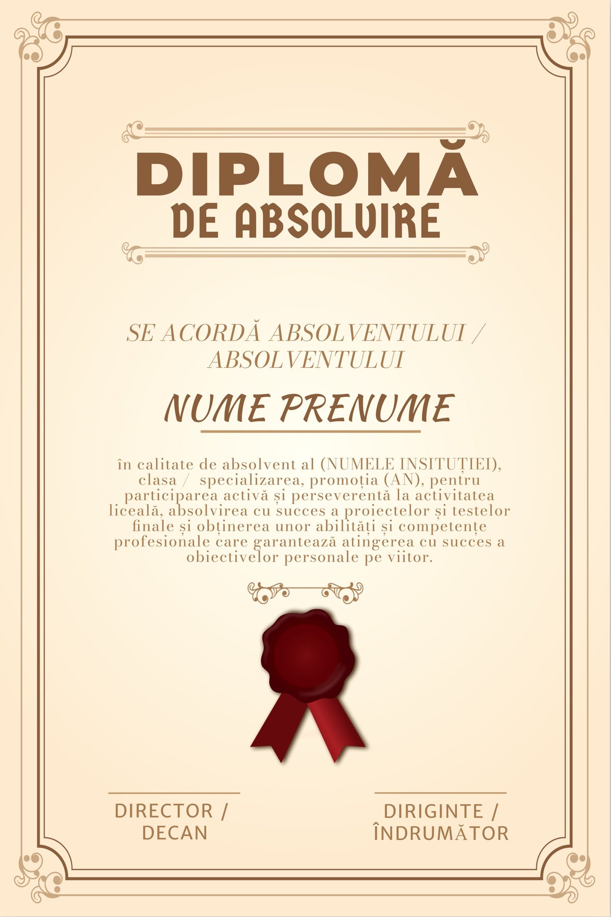 Diplomă de absolvire personalizată – Model A14