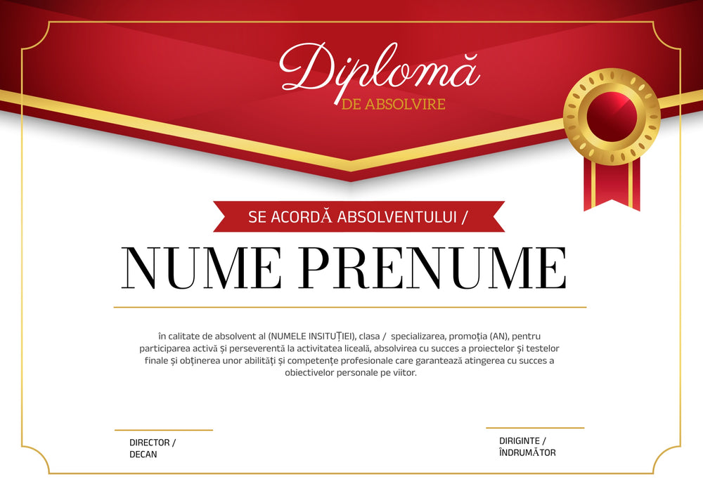 Diplomă de absolvire personalizată – Model A15
