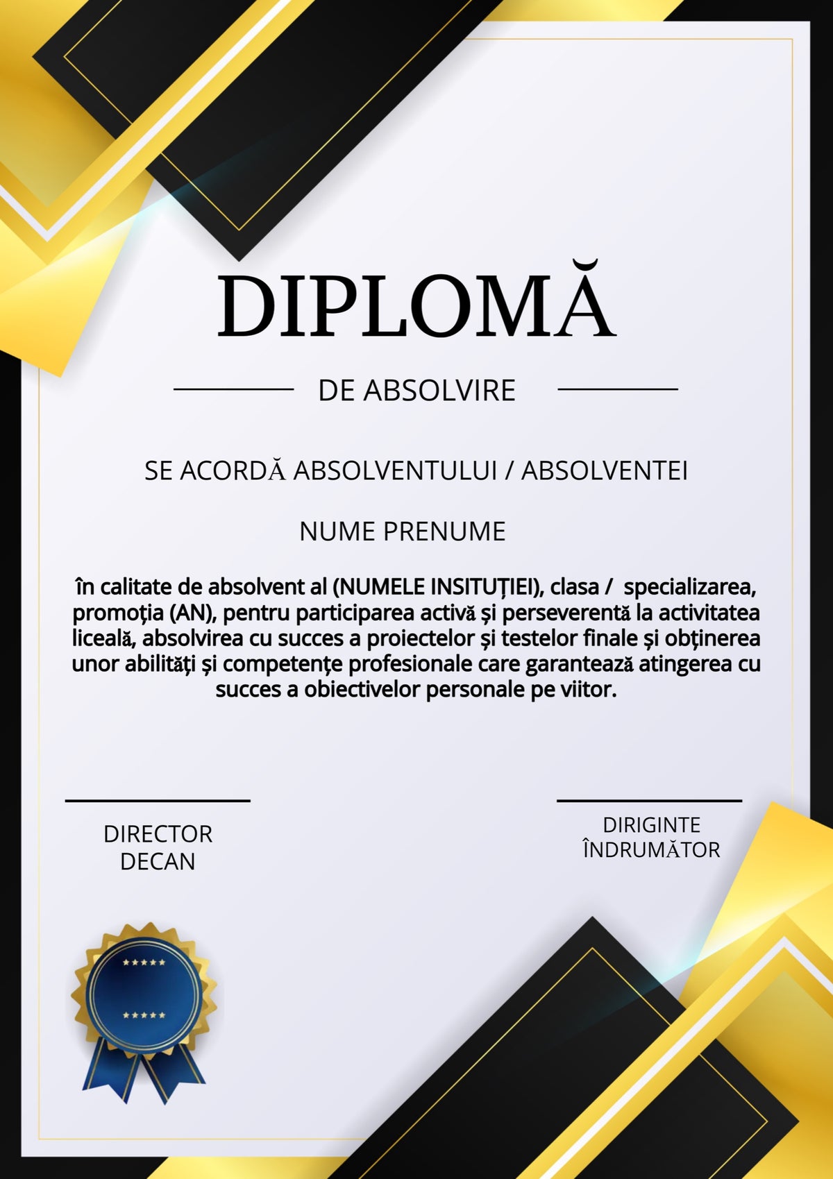 Diplomă de absolvire personalizată – Model A16