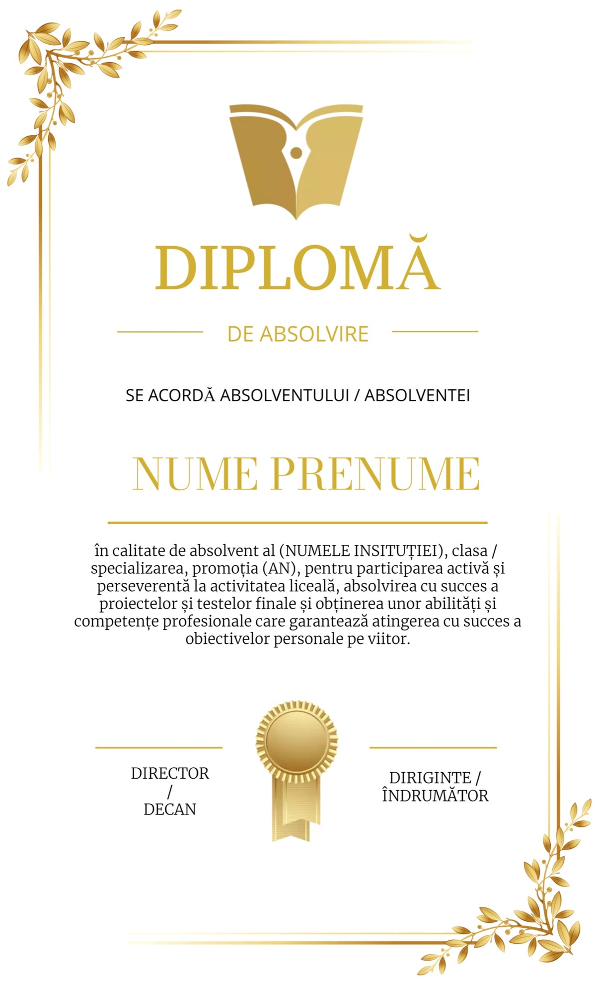 Diplomă de absolvire personalizată – Model A17
