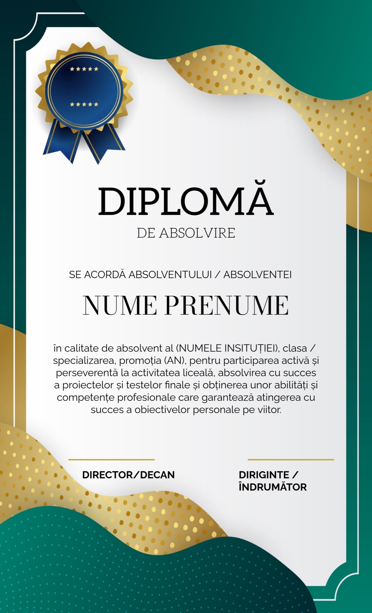 Diplomă de absolvire personalizată – Model A18