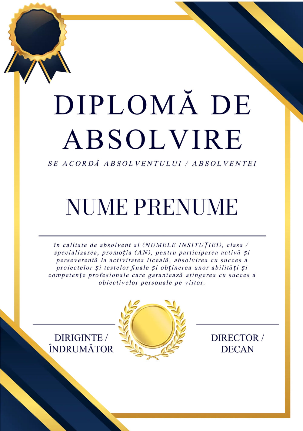 Diplomă de absolvire personalizată – Model A2