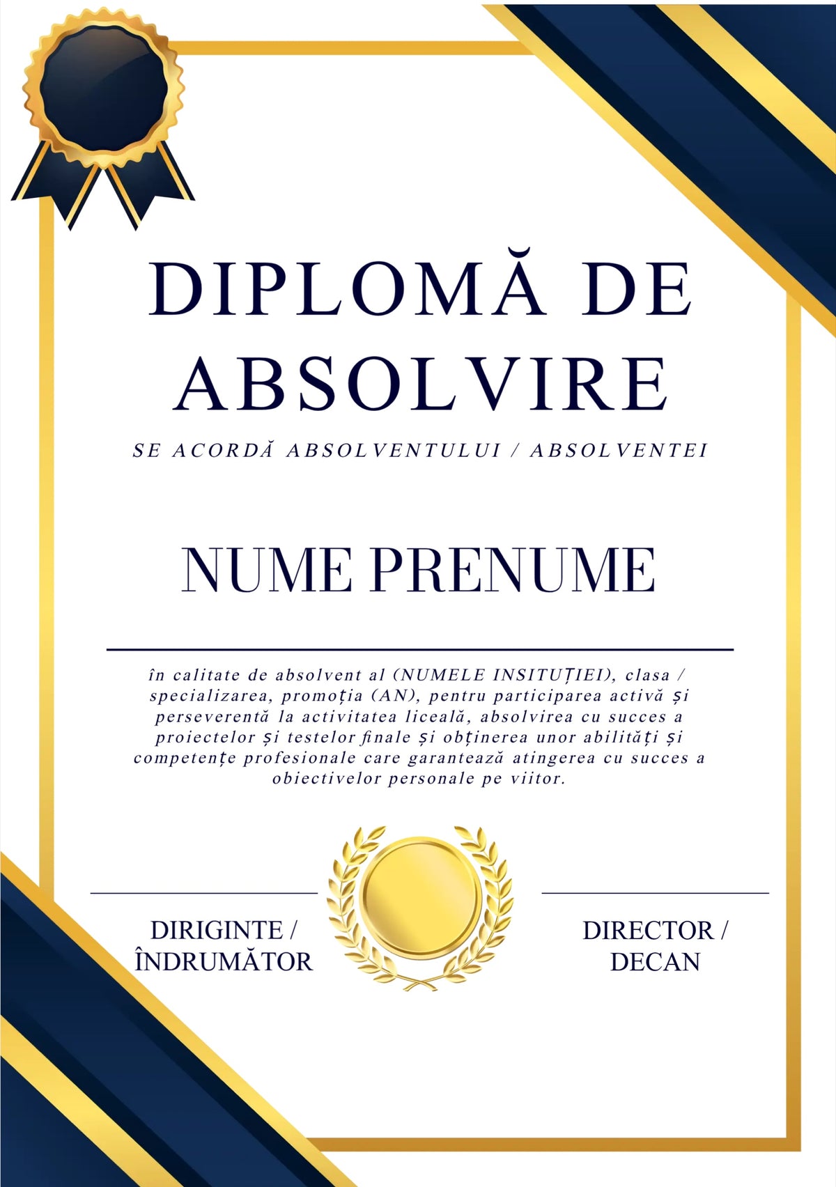 Diplomă de absolvire personalizată – Model A2