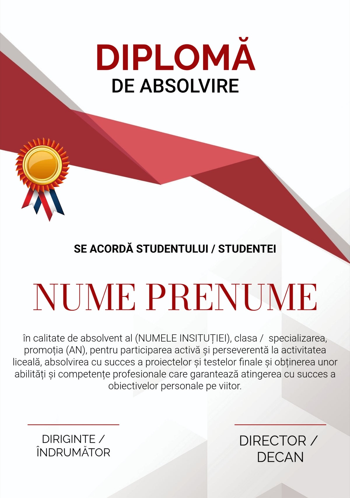 Diplomă de absolvire personalizată – Model A3