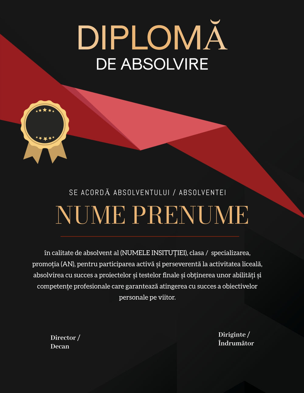 Diplomă de absolvire personalizată – Model A7