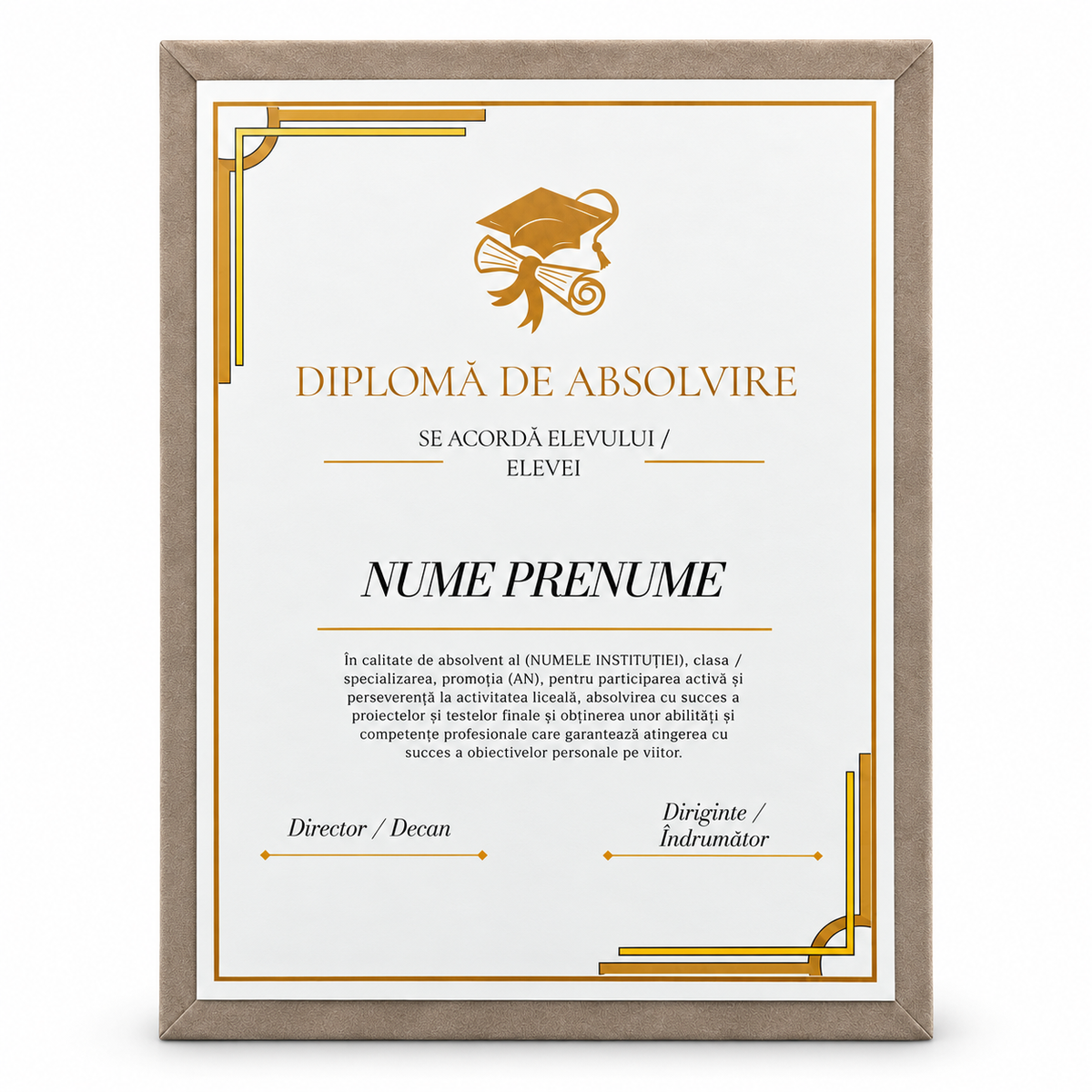 Diplomă de absolvire pe suport de catifea