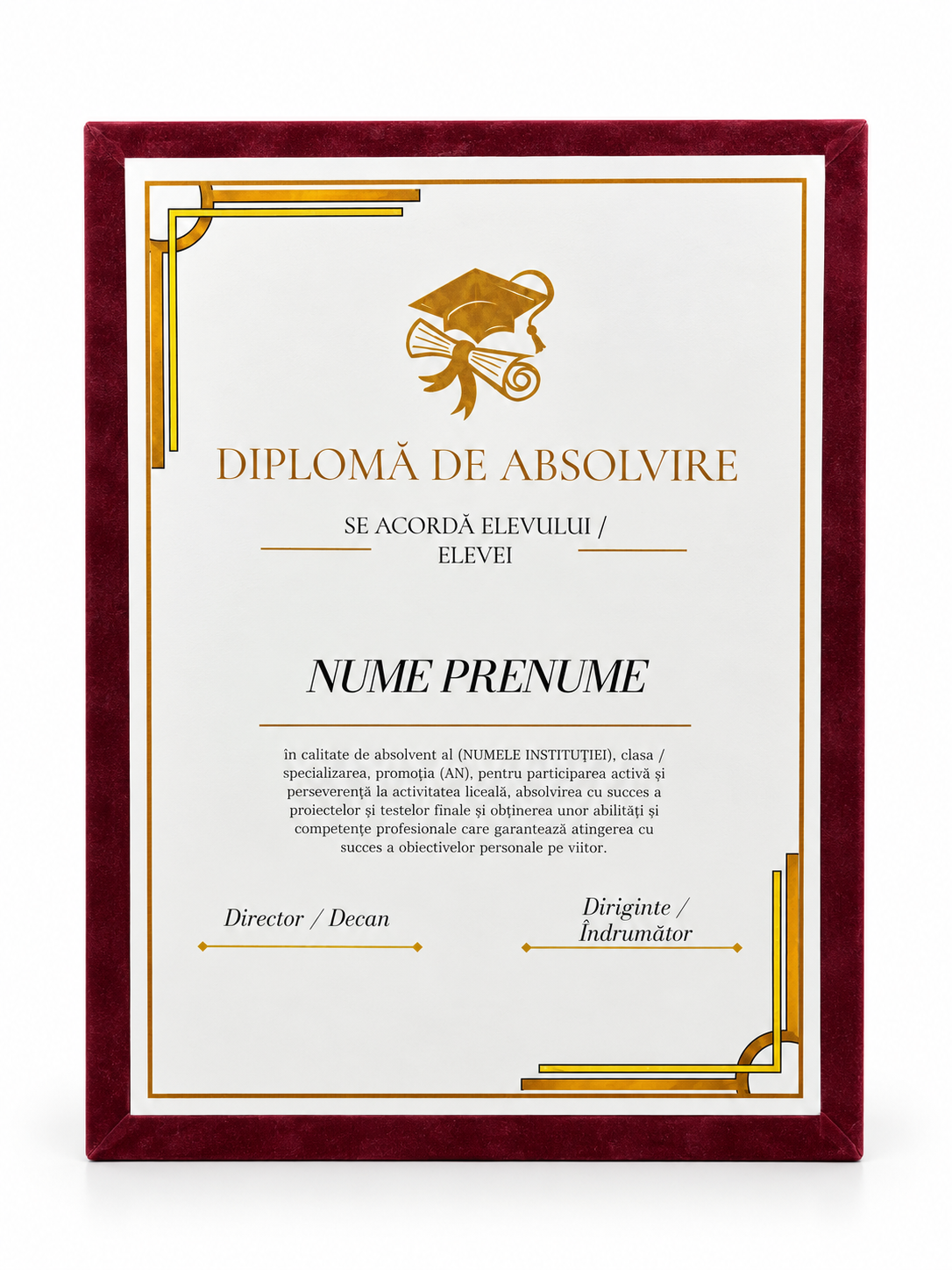 Diplomă de absolvire pe suport de catifea