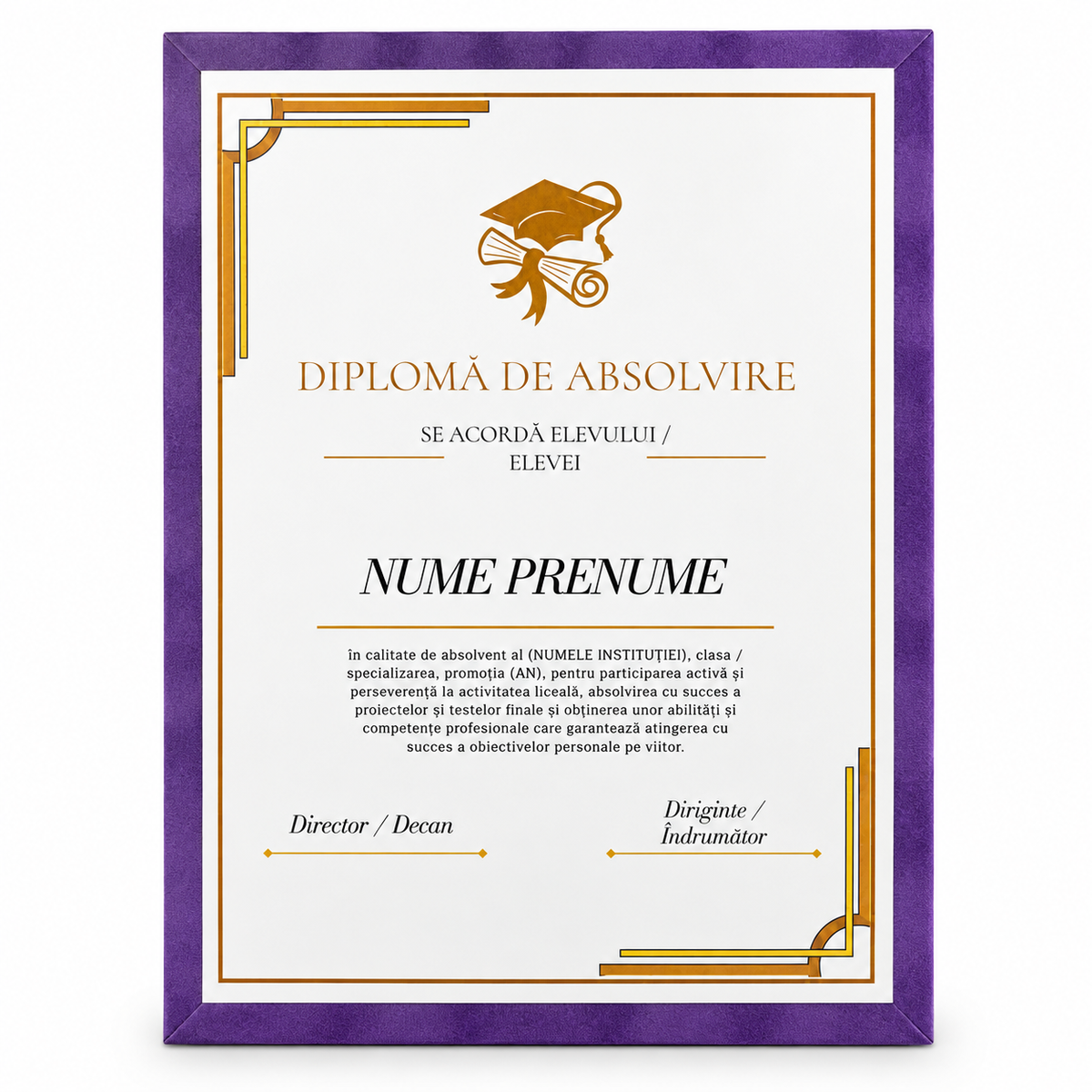 Diplomă de absolvire pe suport de catifea