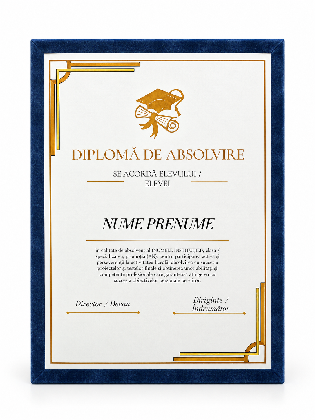 Diplomă de absolvire pe suport de catifea
