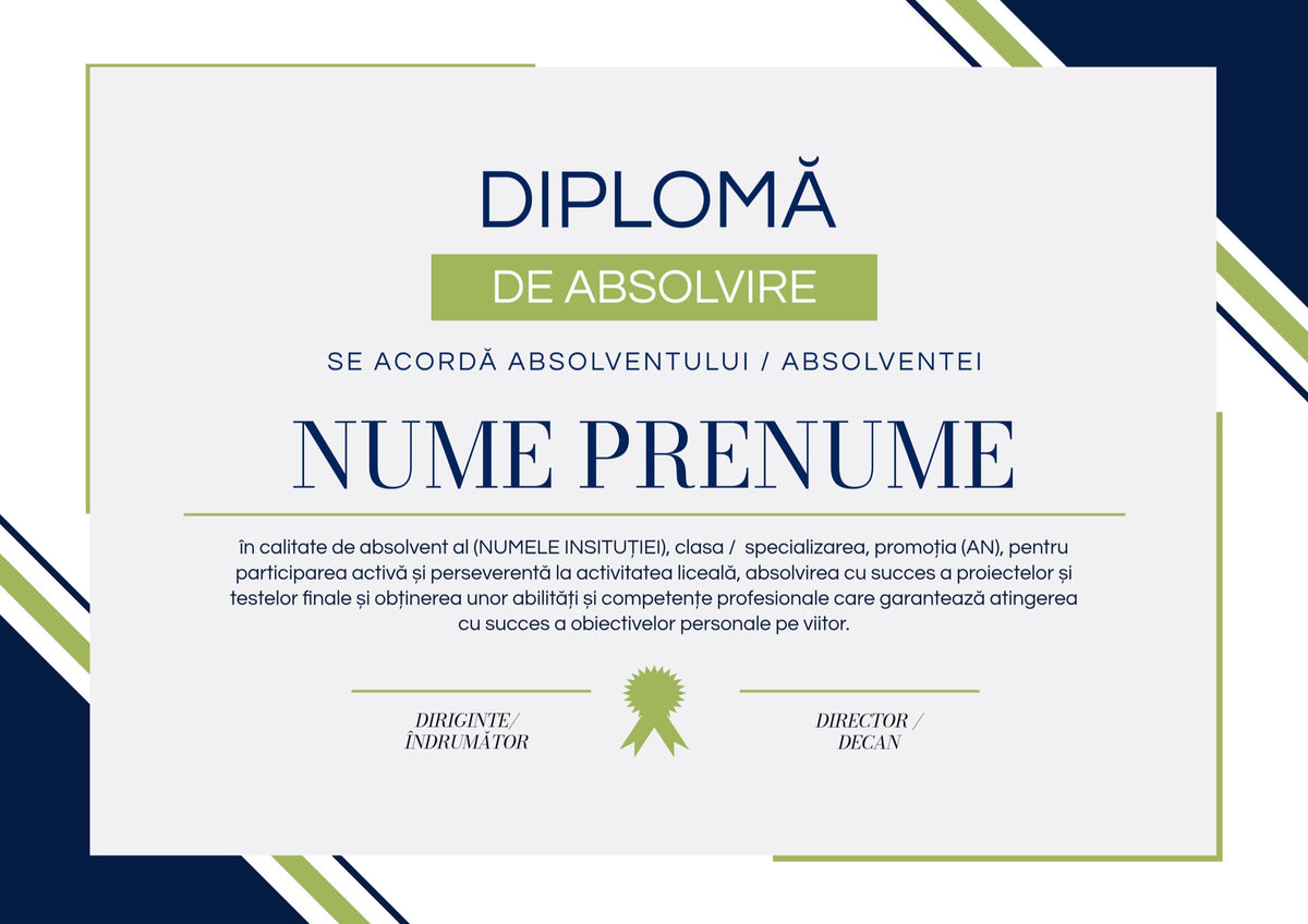 Diplomă festivă de absolvire A4 personalizabilă – Model DIP03