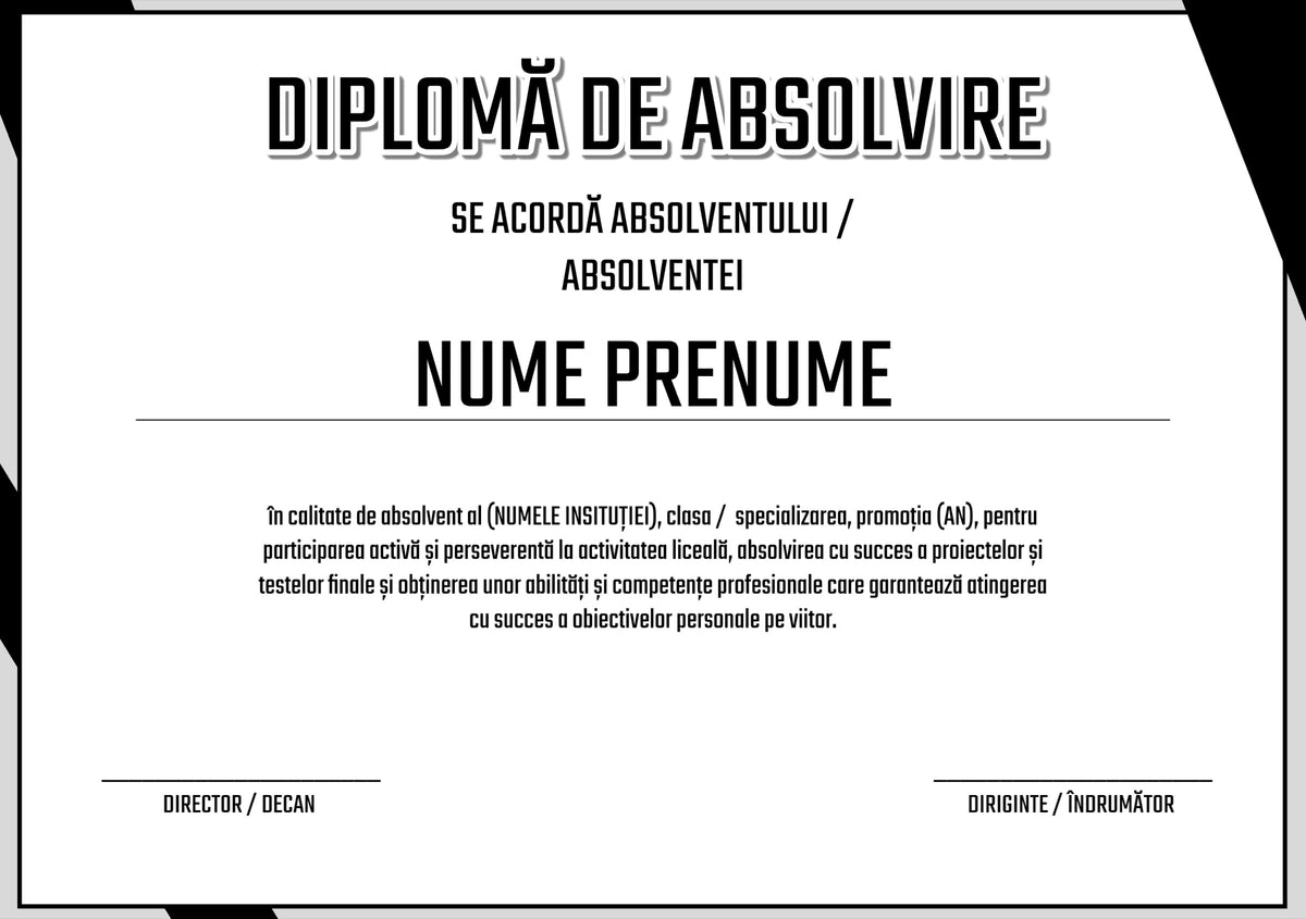 Diplomă festivă de absolvire A4 personalizabilă – Model DIP08