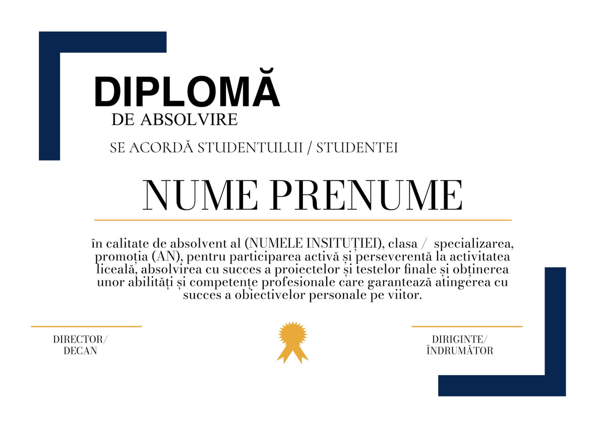 Diplomă festivă de absolvire A4 personalizabilă – Model DIP09