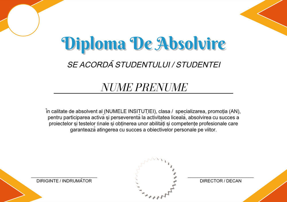 Diplomă festivă de absolvire A4 personalizabilă – Model DIP10