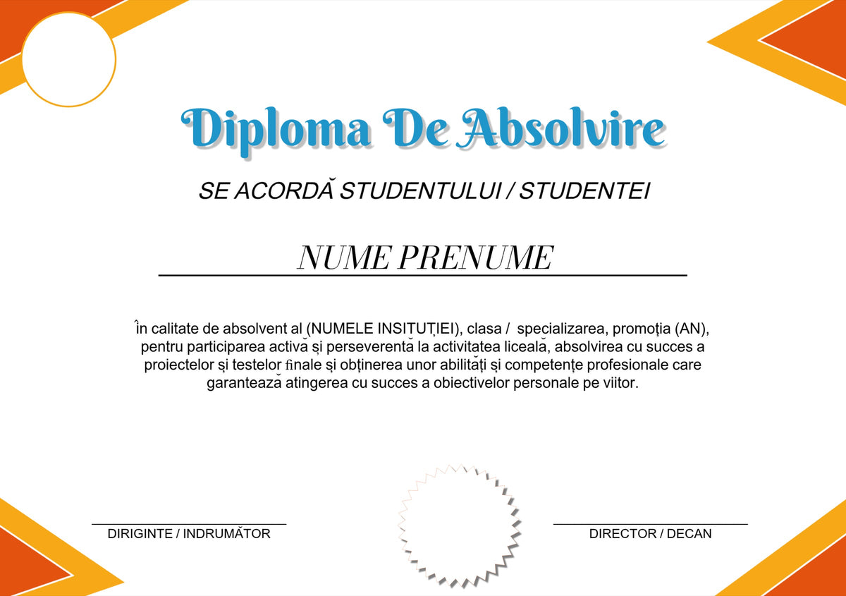 Diplomă festivă de absolvire A4 personalizabilă – Model DIP10