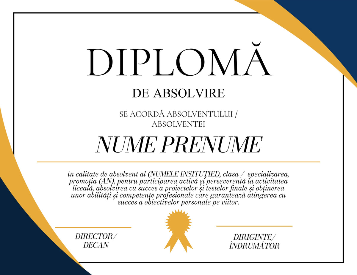 Diplomă festivă de absolvire A4 personalizabilă – Model DIP11