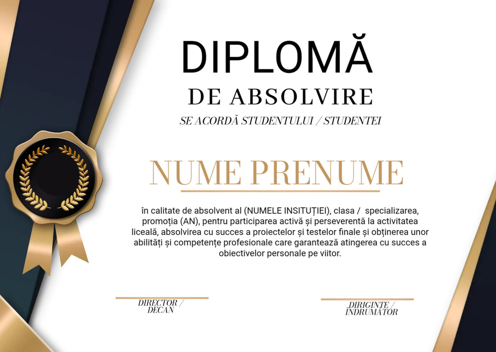 Diplomă festivă de absolvire A4 personalizabilă – Model DIP12