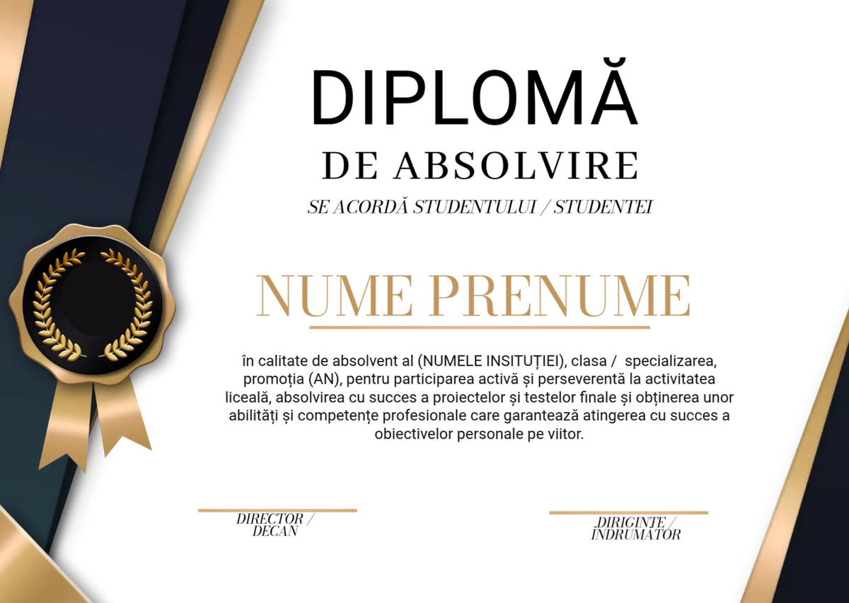Diplomă festivă de absolvire A4 personalizabilă – Model DIP12