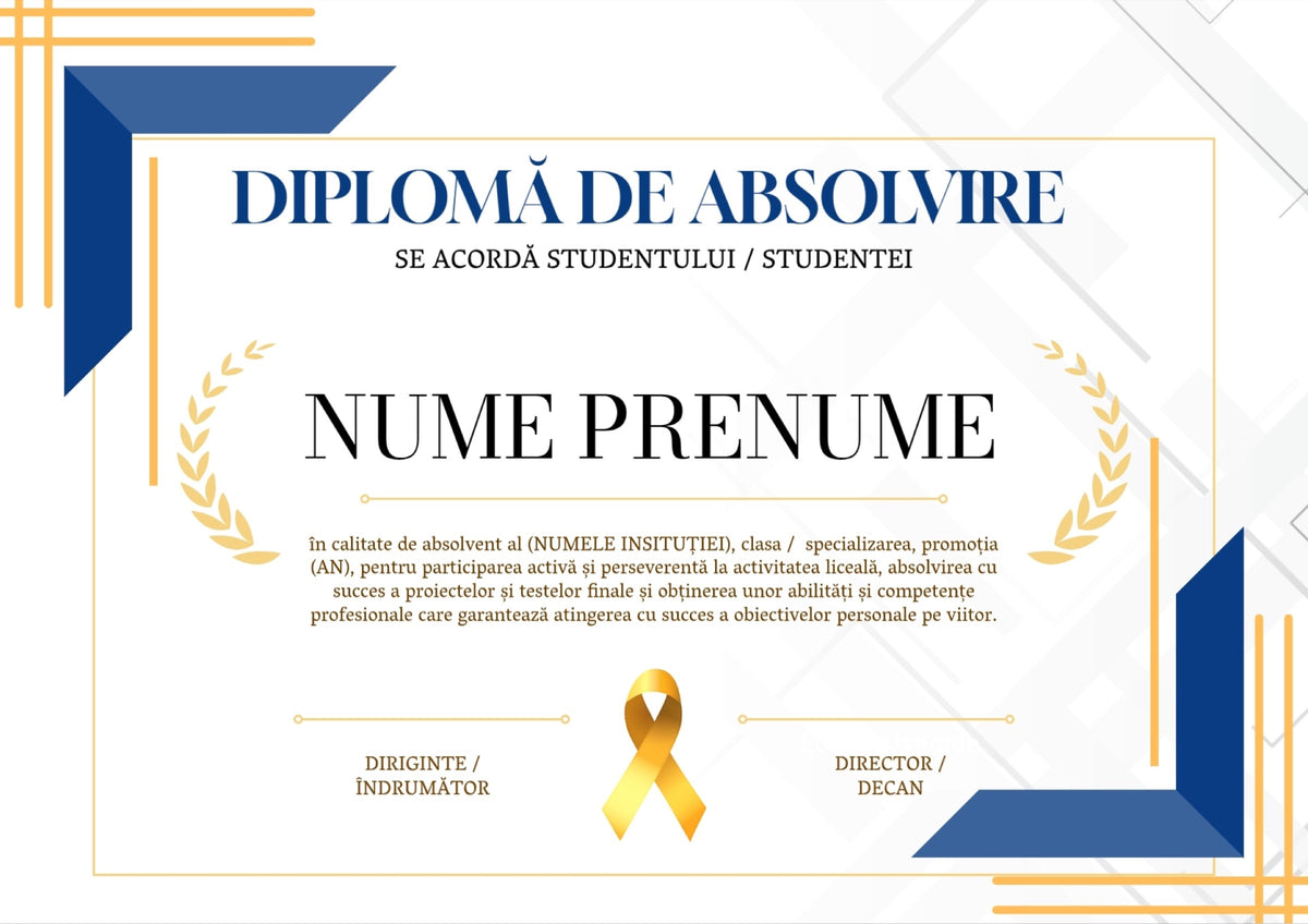 Diplomă festivă de absolvire A4 personalizabilă – Model DIP13