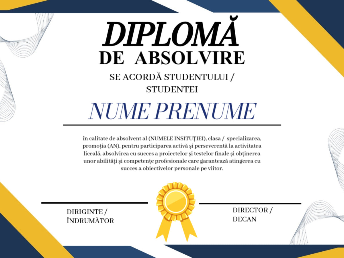 Diplomă festivă de absolvire A4 personalizabilă – Model DIP14