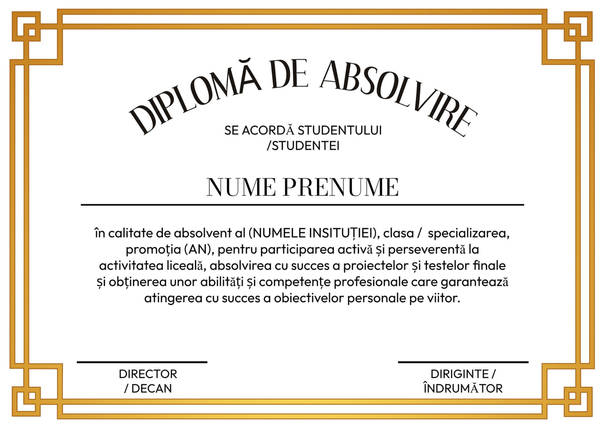 Diplomă festivă de absolvire A4 personalizabilă – Model DIP15