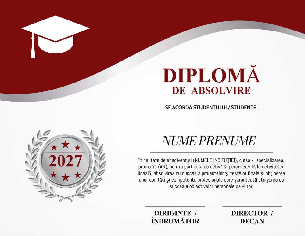 Diplomă festivă de absolvire A4 personalizabilă – Model DIP17