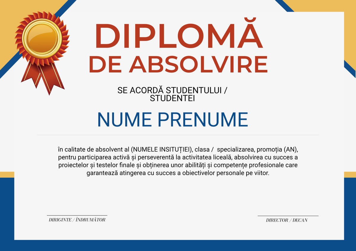 Diplomă festivă de absolvire A4 personalizabilă – Model DIP18