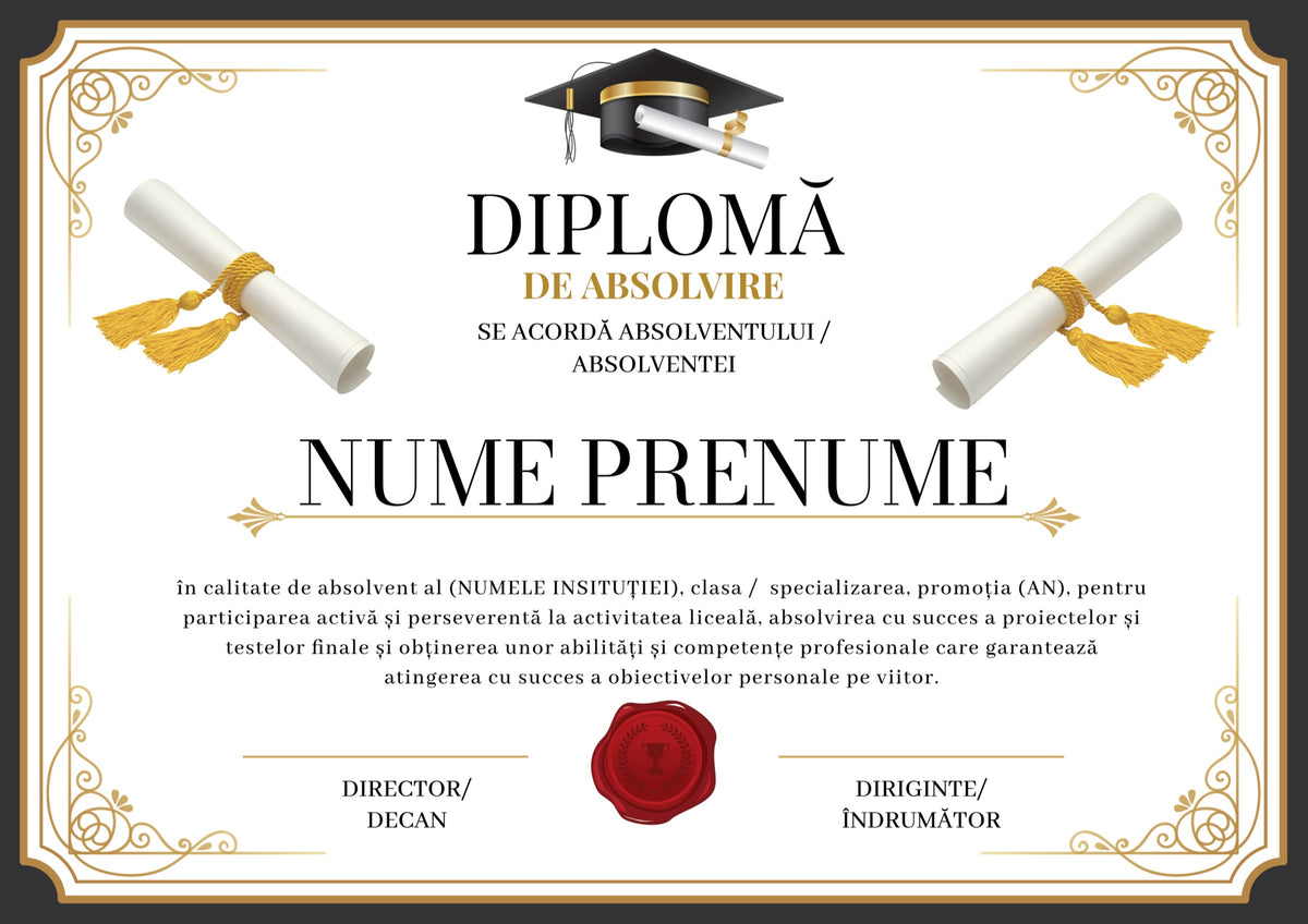 Diplomă festivă de absolvire A4 personalizabilă – Model DIP19