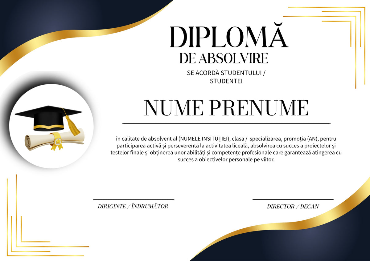 Diplomă festivă de absolvire A4 personalizabilă – Model DIP20