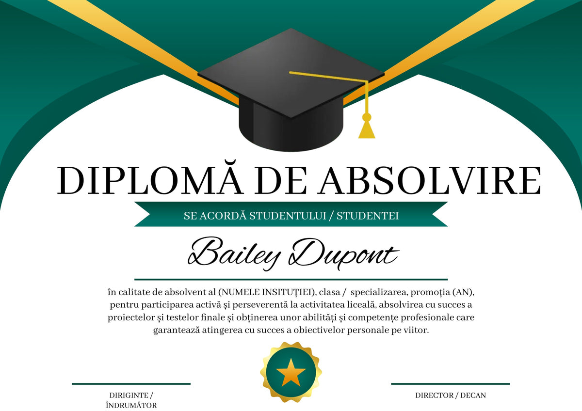 Diplomă festivă de absolvire A4 personalizabilă – Model DIP21