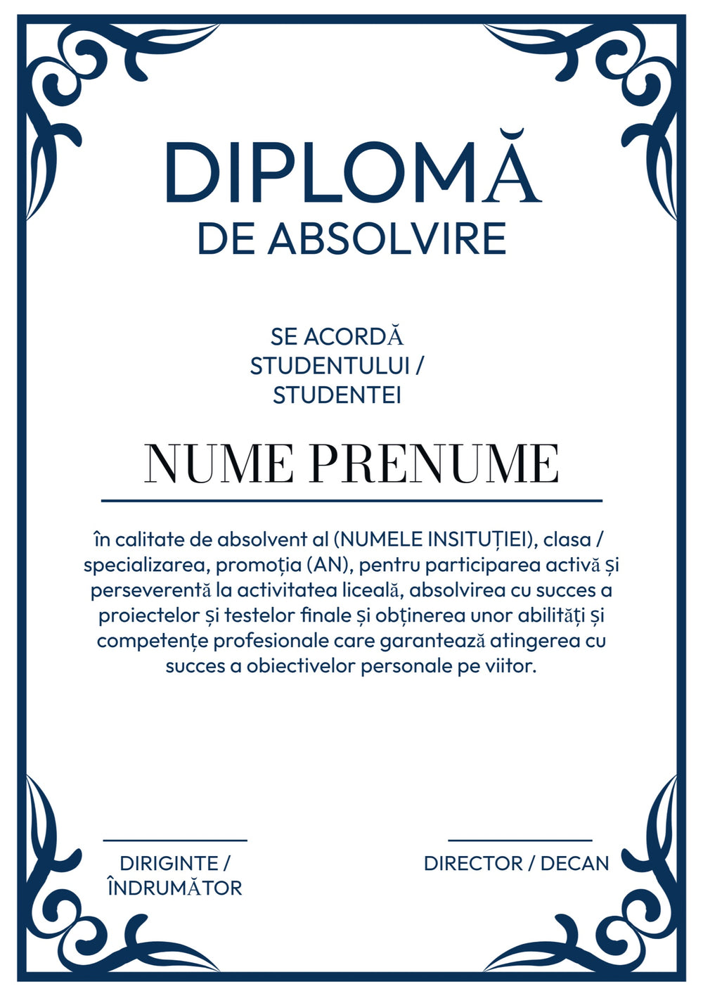 Diplomă festivă de absolvire A4 personalizabilă – Model DIP22