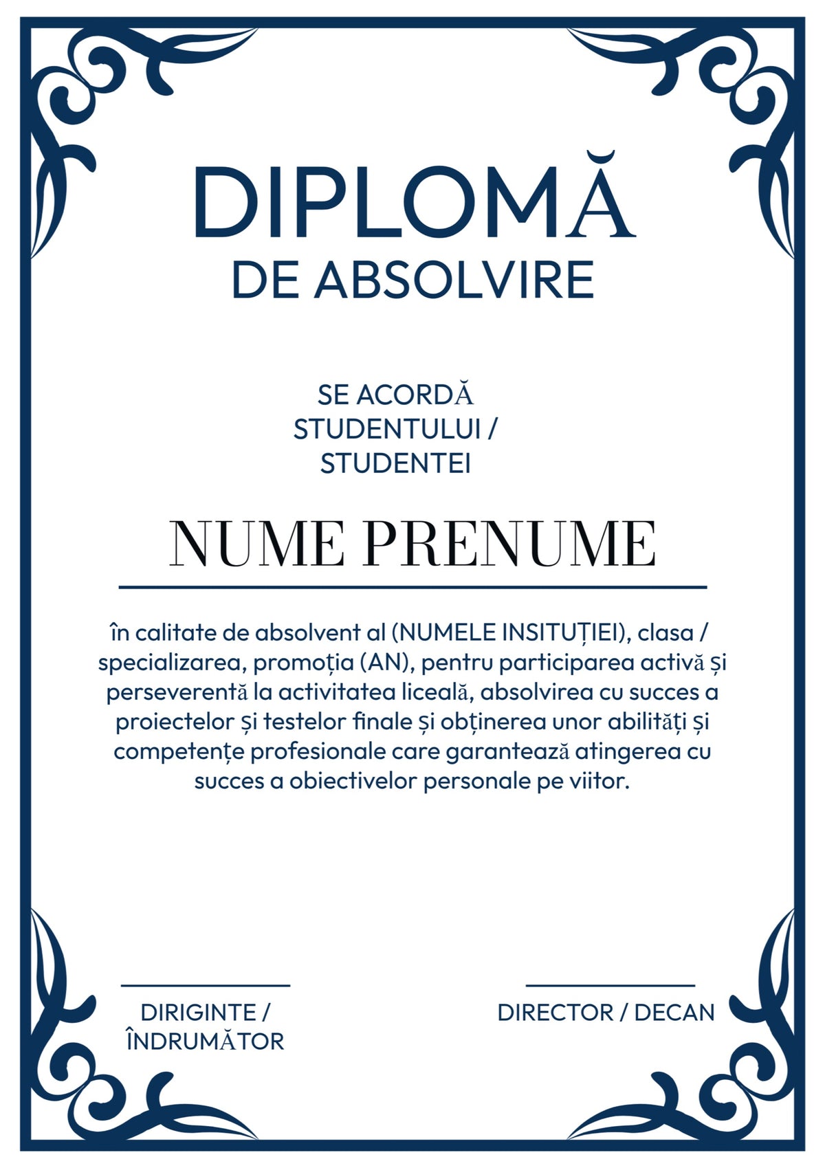 Diplomă festivă de absolvire A4 personalizabilă – Model DIP22