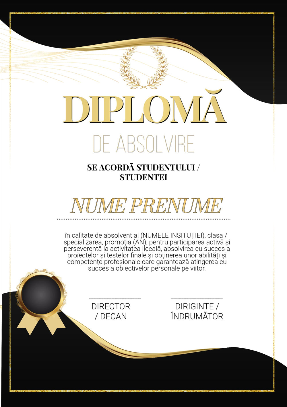 Diplomă festivă de absolvire A4 personalizabilă – Model DIP23