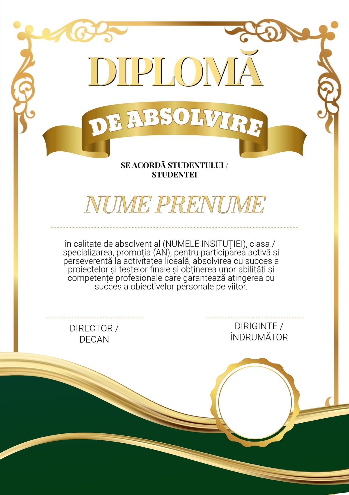 Diplomă festivă de absolvire A4 personalizabilă – Model DIP25