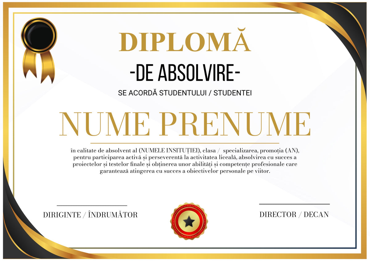 Diplomă festivă de absolvire A4 personalizabilă – Model DIP26
