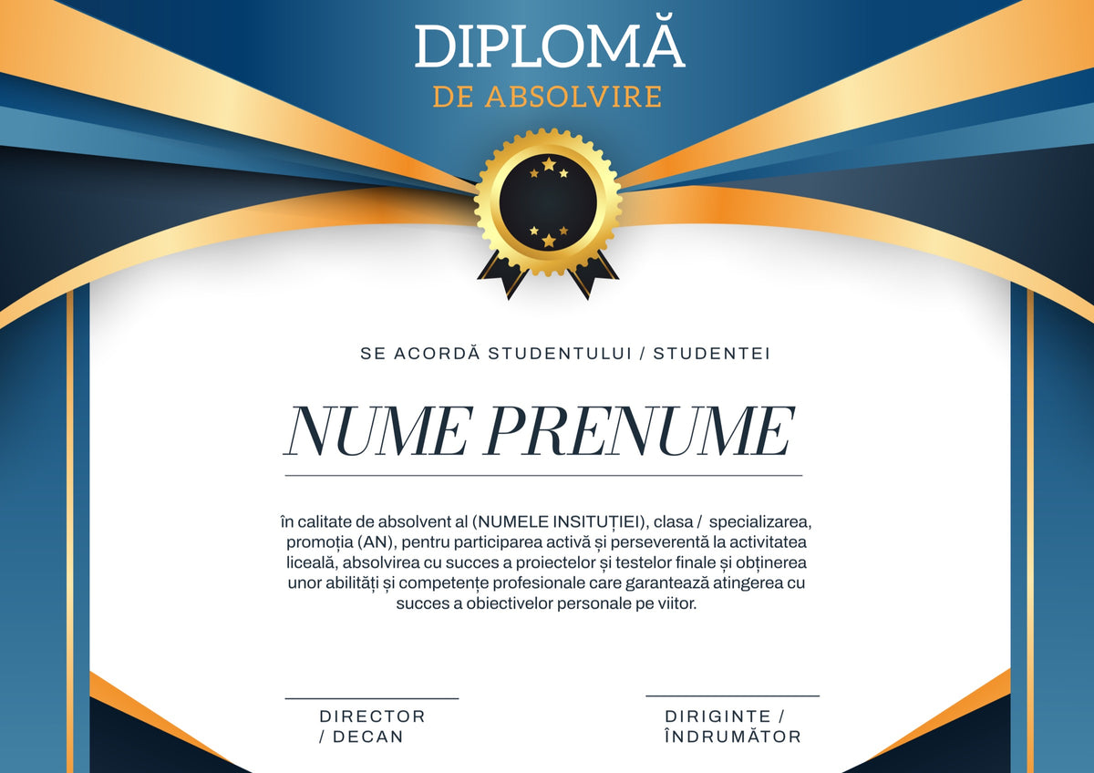 Diplomă festivă de absolvire A4 personalizabilă – Model DIP27