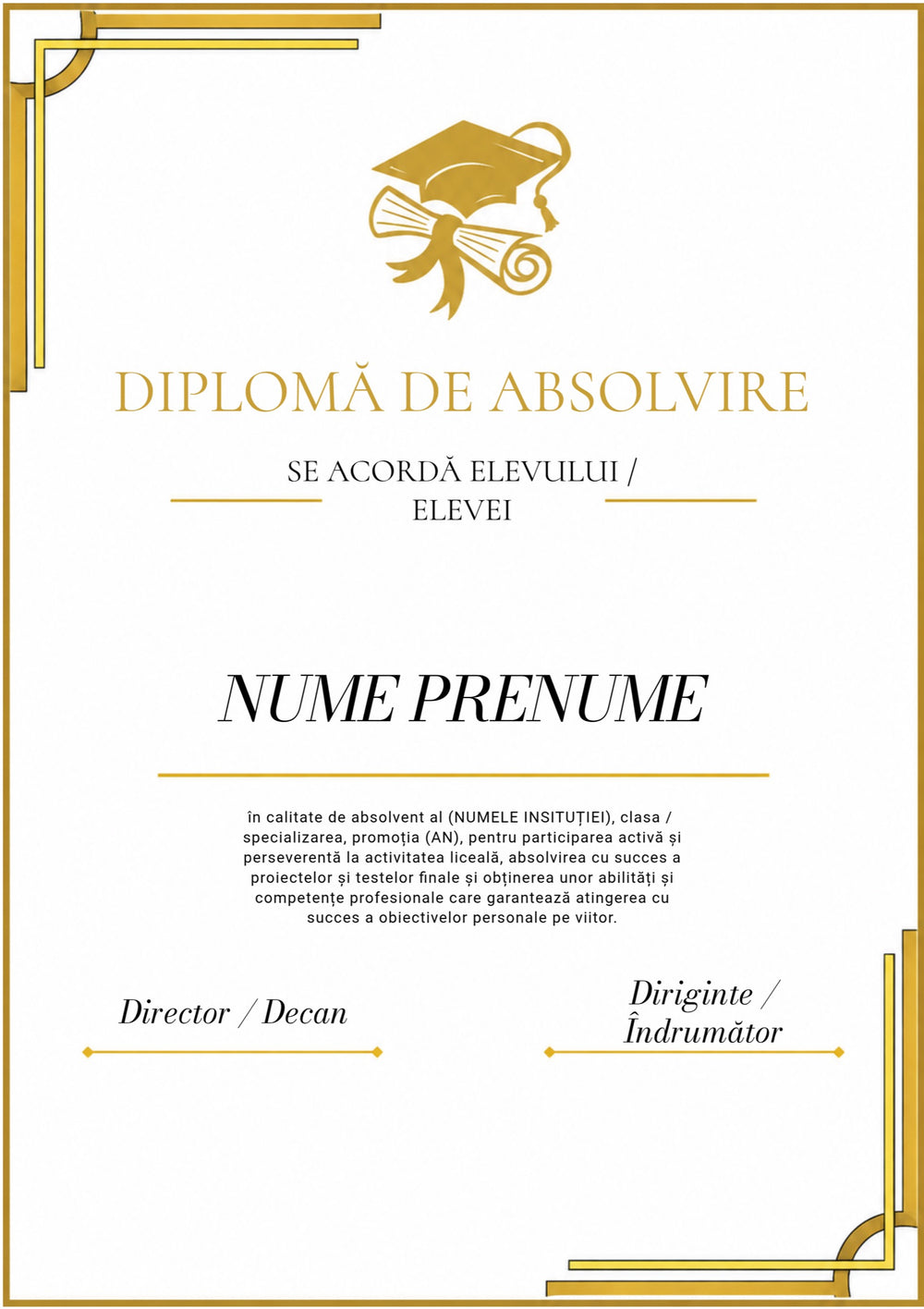 Diplomă festivă de absolvire A4 personalizabilă – Model DIP28