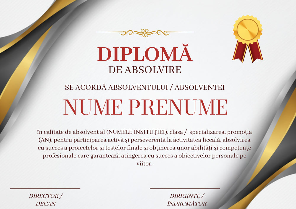 Diplomă festivă de absolvire A4 personalizabilă – Model DIP29