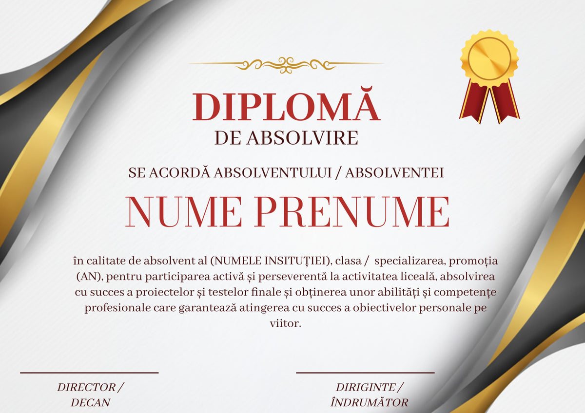 Diplomă festivă de absolvire A4 personalizabilă – Model DIP29