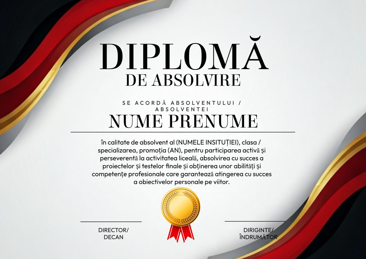 Diplomă festivă de absolvire A4 personalizabilă – Model DIP30