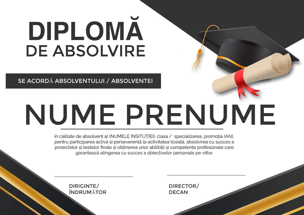 Diplomă festivă de absolvire A4 personalizabilă – Model DIP31