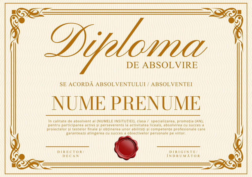 Diplomă festivă de absolvire A4 personalizabilă – Model DIP32
