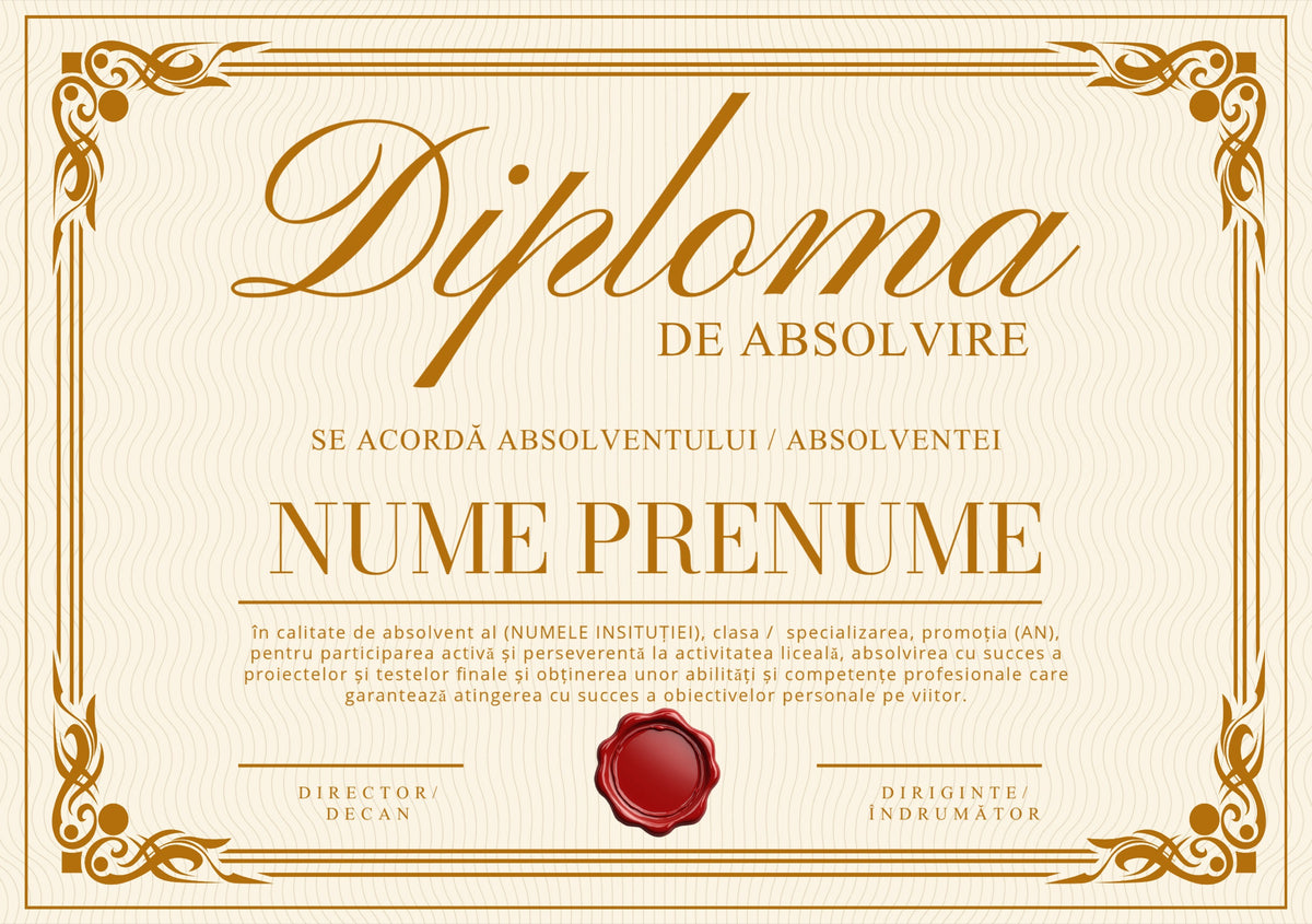 Diplomă festivă de absolvire A4 personalizabilă – Model DIP32