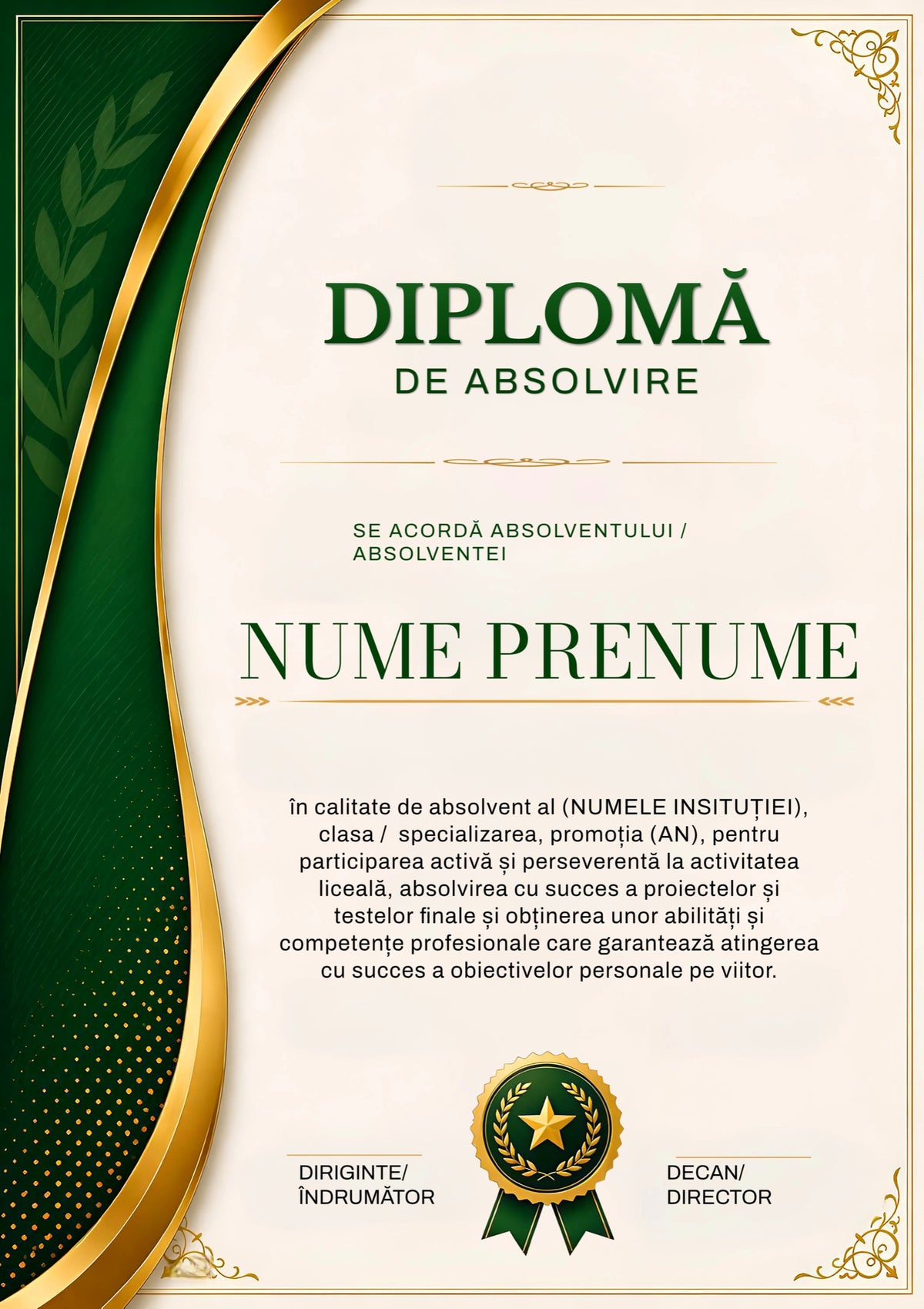 Diplomă festivă de absolvire A4 personalizabilă – Model DIP33