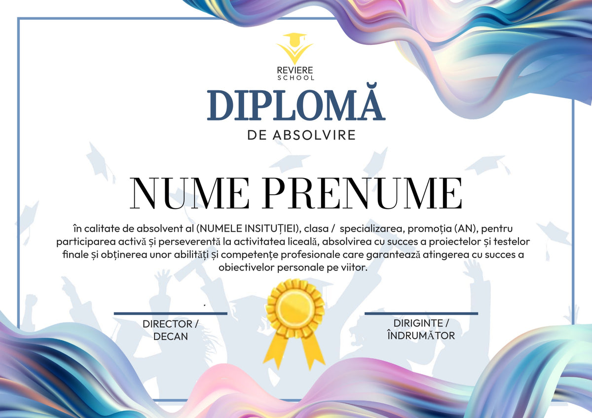 Diplomă festivă de absolvire A4 personalizabilă – Model DIP34