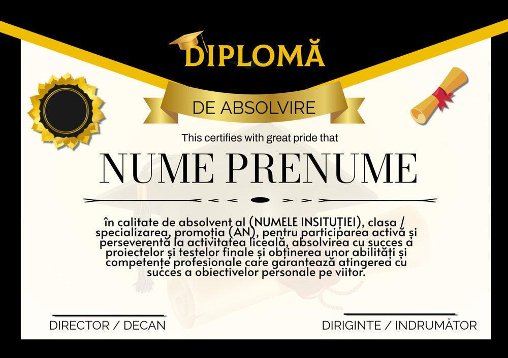 Diplomă festivă de absolvire A4 personalizabilă – Model DIP35
