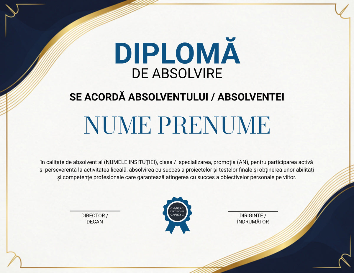 Diplomă festivă de absolvire A4 personalizabilă – Model DIP36